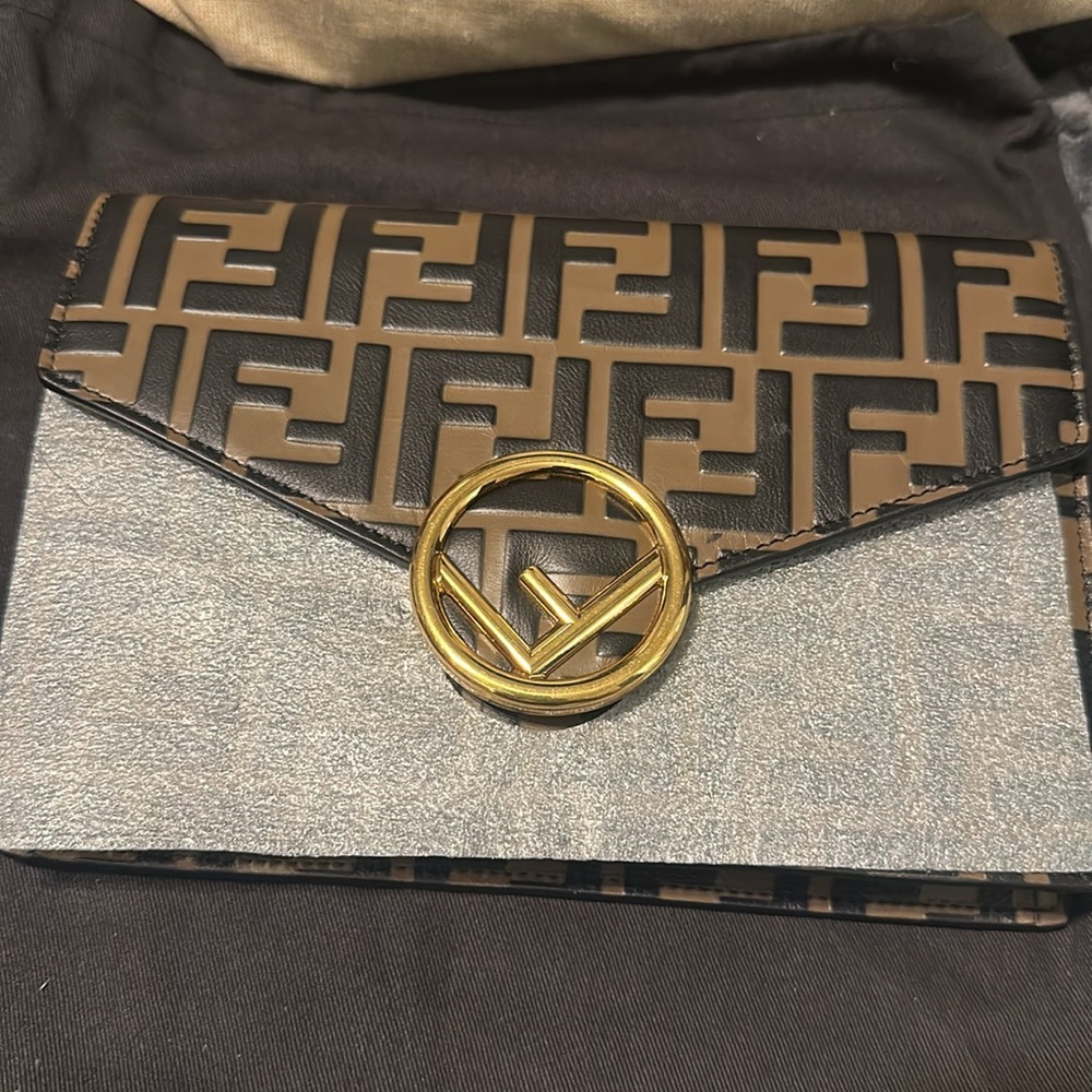 Fendi zucca Brown and Black print crossbody/Clutch with Gold Accent. - Picture 8 of 15